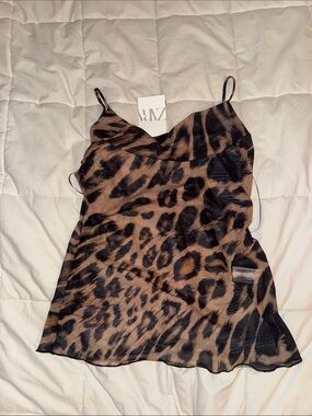 Zara Leopard Print Cowl Neck Spaghetti Strap Camisole